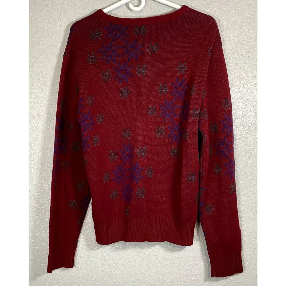 Vintage Mens Large Jantzen Red Sweater Made in USA Winter Snowflakes Crew neck